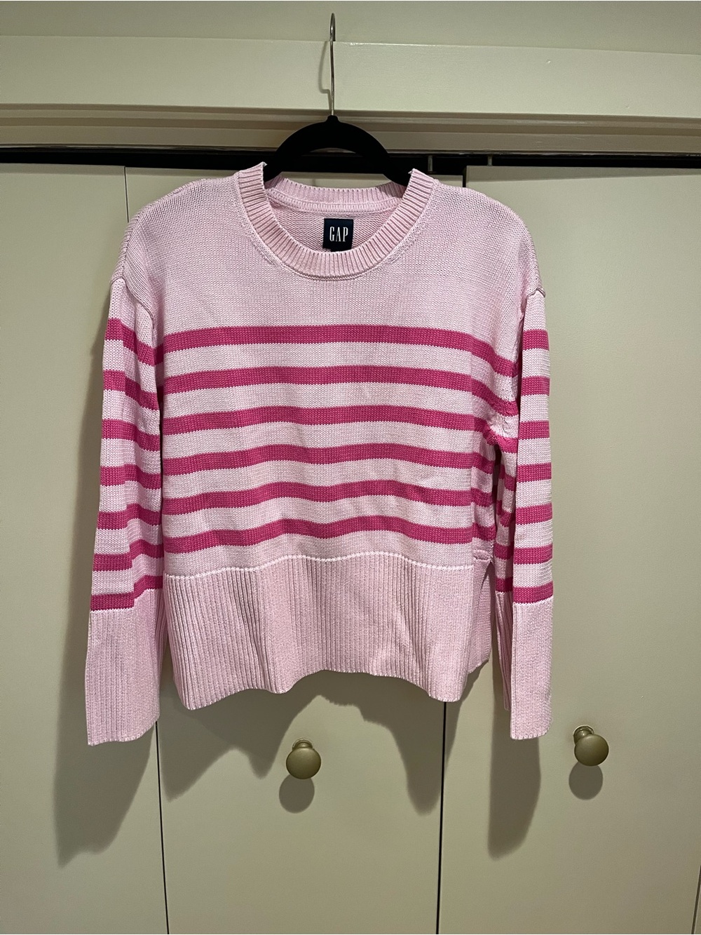GAP Pink Striped Crew Sweater